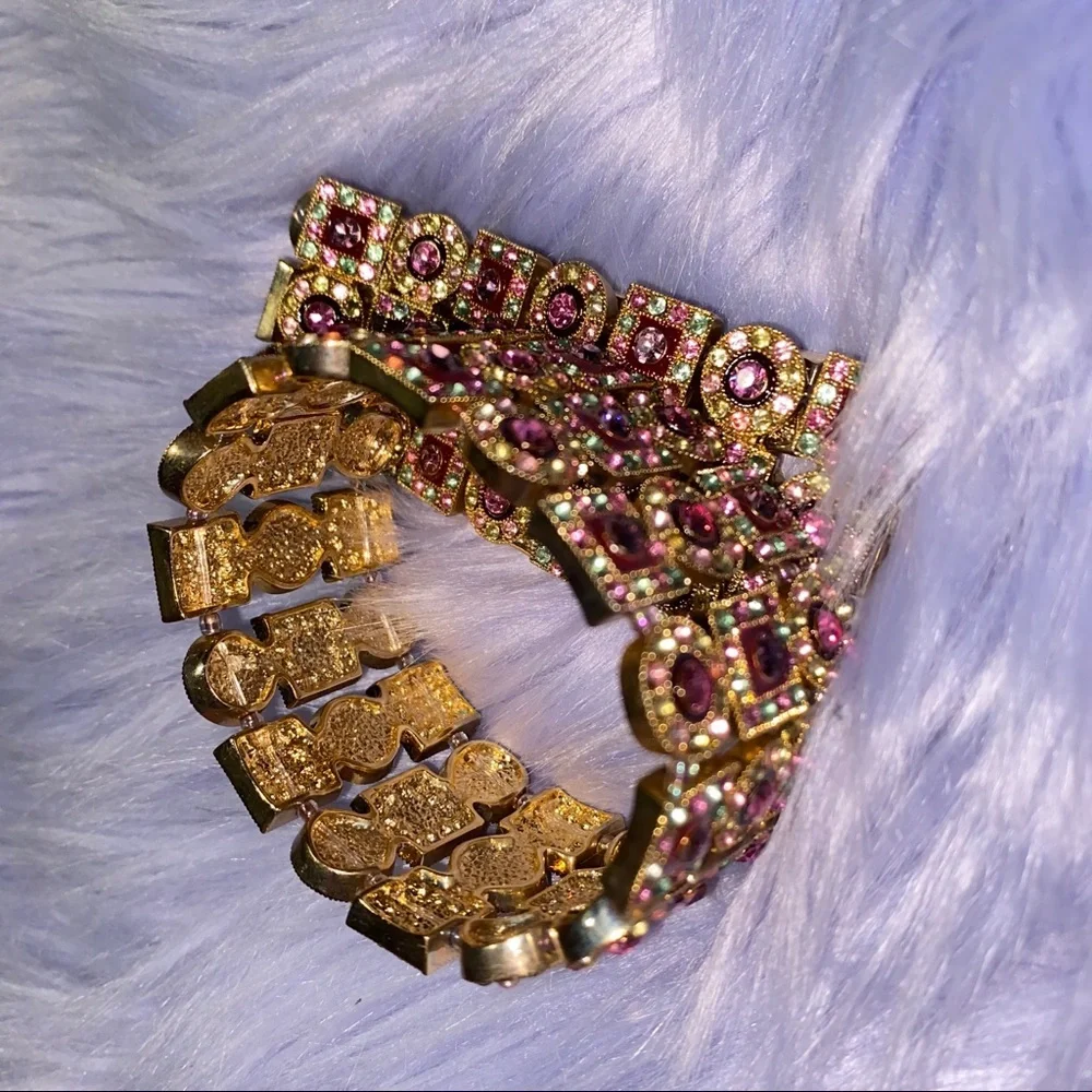 Two Golden Pink Rhinestone Bracelets